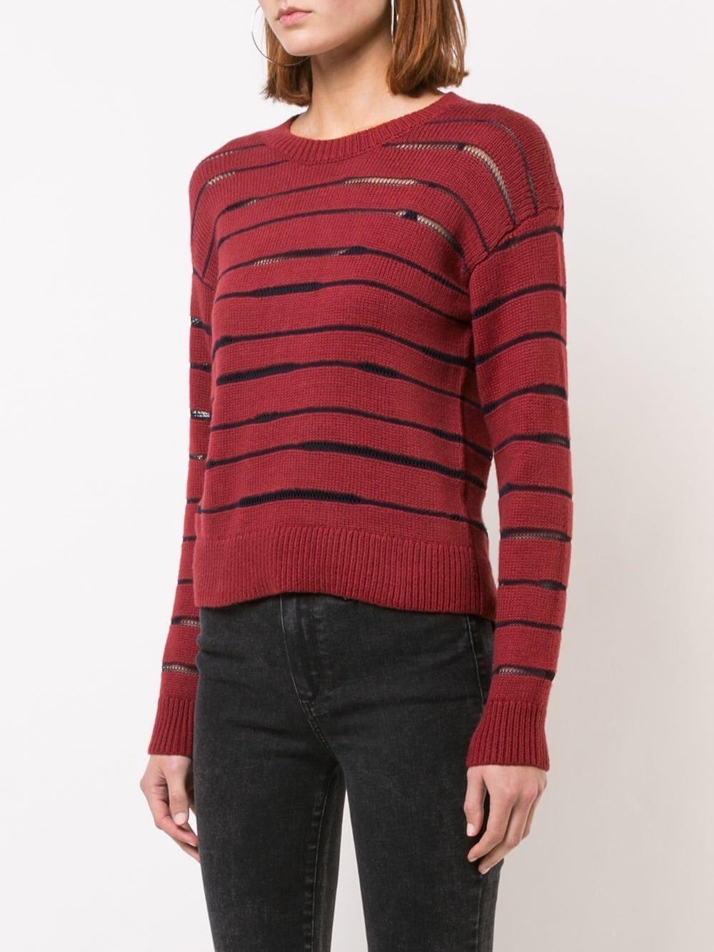 RAG & BONE Penn Red & Navy Striped Crewneck Sweater Cotton Blend Size Medium